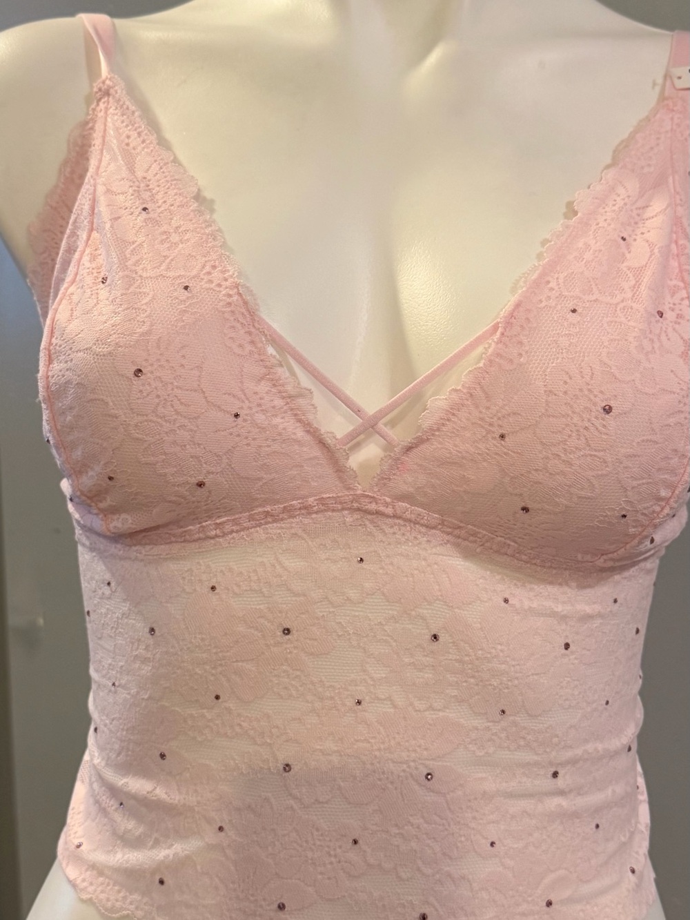PINK Victoria's Secret Light Pink Lace Chemise with Rhinestones